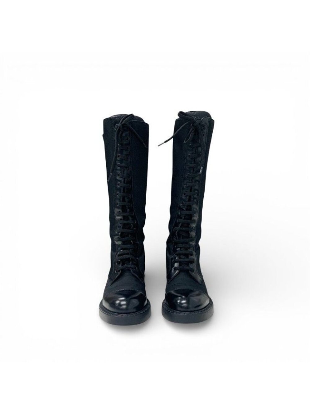 Prada Boots Long Shoes Nylon Brushed Leather Black Re-Nylon Triangle Logo - Picture 2 of 10